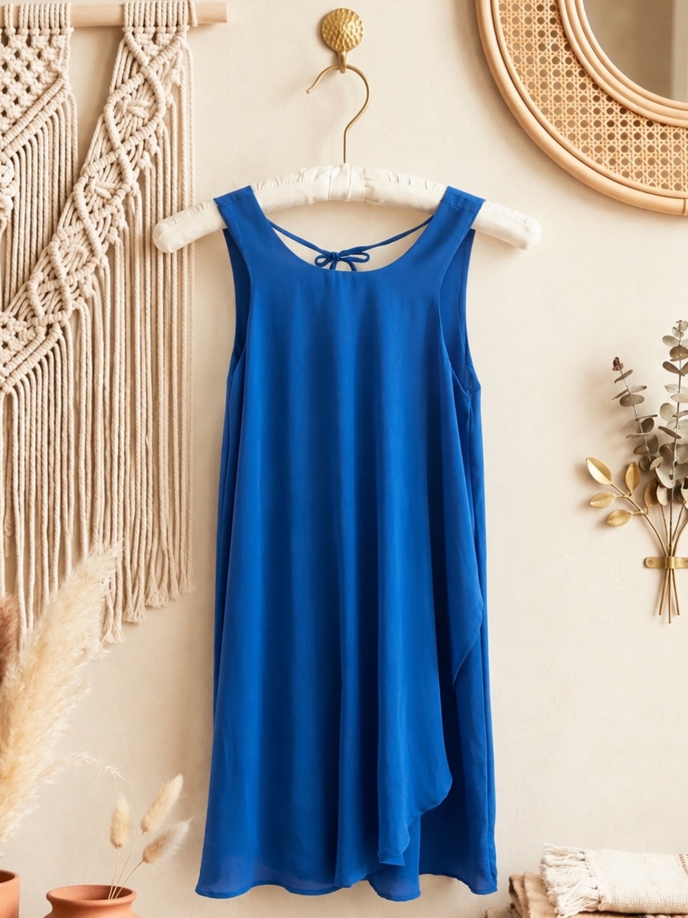 Pink Rose Sleeveless Royal Blue Mini Dress